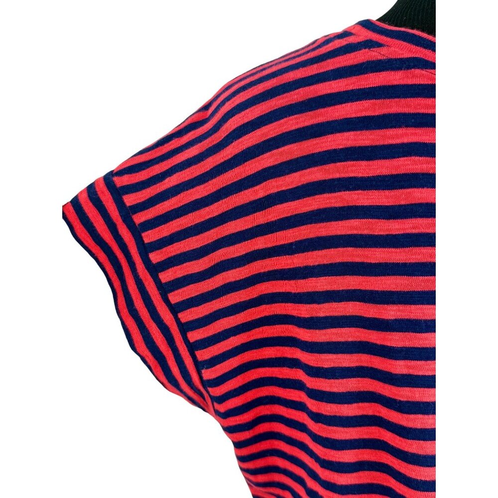 J. Crew Striped Casual Blue Red Cotton Tie Waist Nautical Preppy Shirt Dress LG - Picture 7 of 15